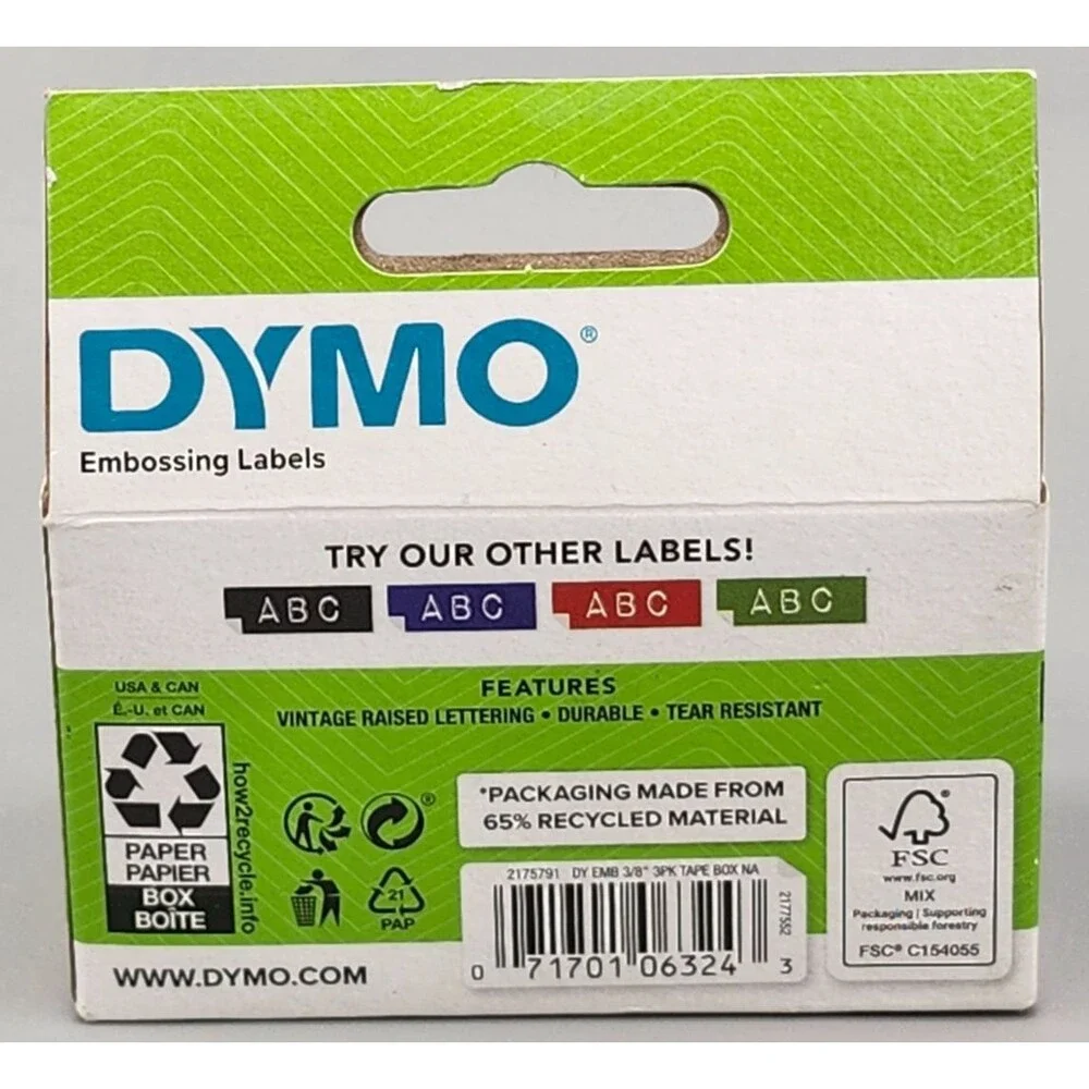Dymo Embossing Labels 3 Pack 2 Black and 1 Blue 3/8